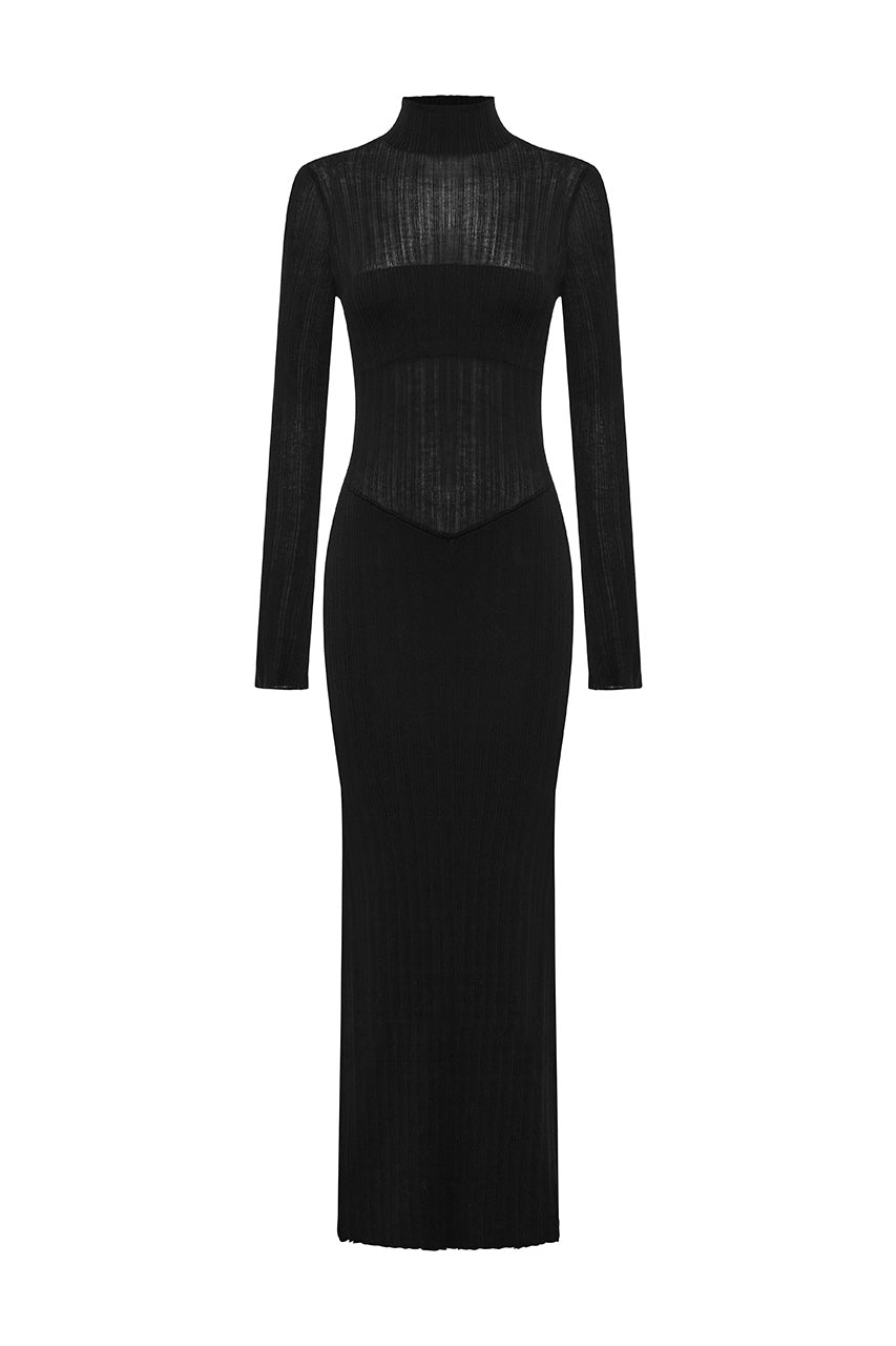 MARTINA SLEEVED KNIT MAXI DRESS - BLACK