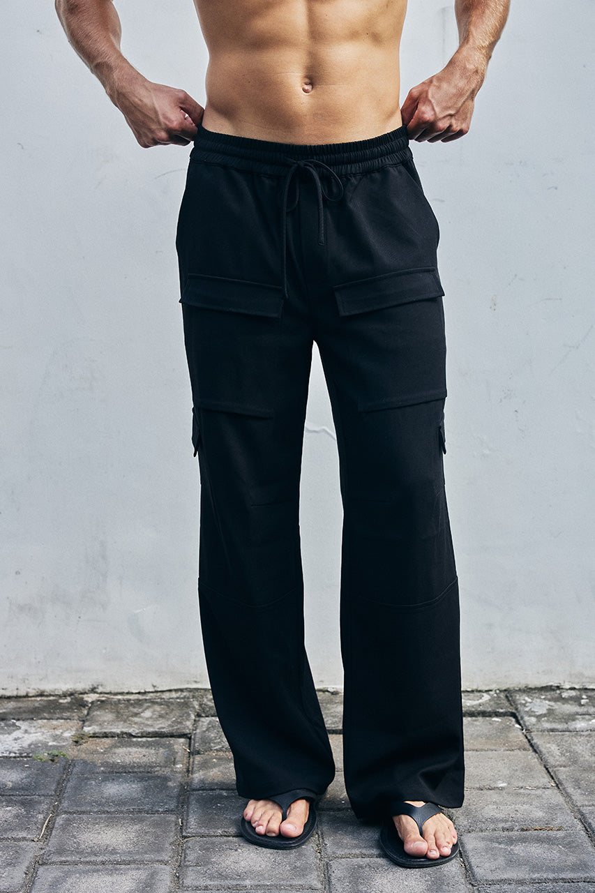 MARVEY WIDE LEG CARGO PANT - BLACK