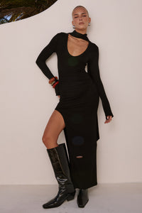 MATHILDE SLEEVED MAXI DRESS - BLACK