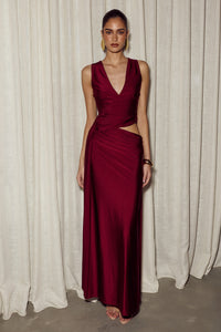 MAZINI DEEP PLUNGE MAXI DRESS - BERRY