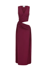 MAZINI DEEP PLUNGE MAXI DRESS - BERRY