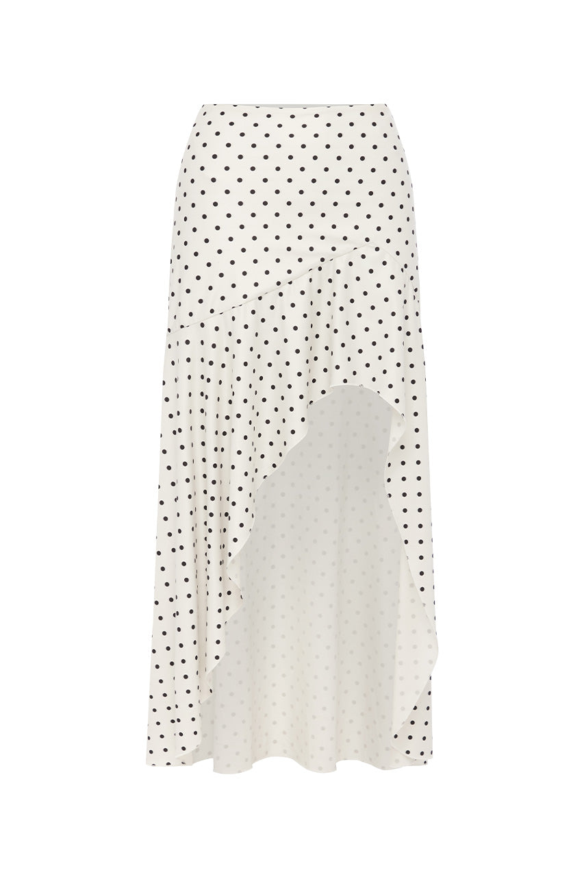 MELODY FLOUNCE MIDI SKIRT - CREAM/BLACK POLKA