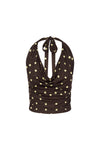 MELODY HALTER COWL TOP - CHOC/LEMON POLKA