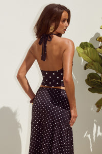 MELODY HALTER COWL TOP - BLACK/WHITE POLKA