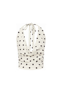 MELODY HALTER COWL TOP - CREAM/BLACK POLKA