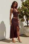 MELODY FLOUNCE MIDI SKIRT - CHOC/LEMON POLKA