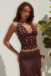 MELODY HALTER COWL TOP - CHOC/LEMON POLKA