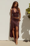 MELODY FLOUNCE MIDI SKIRT - CHOC/LEMON POLKA