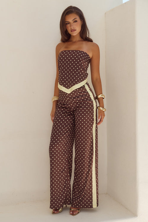 MILANI RELAXED SATIN PANT - CHOC/LEMON POLKA