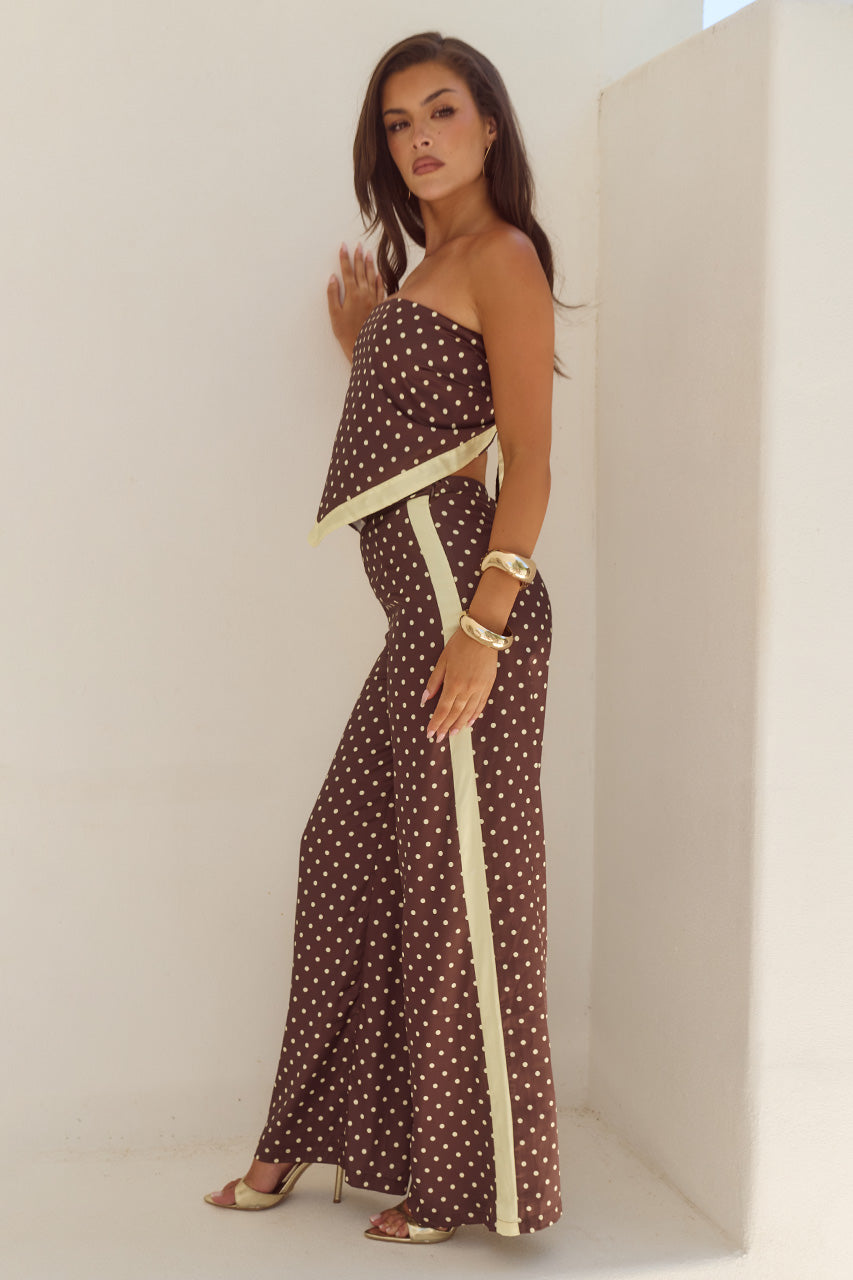 MILANI RELAXED SATIN PANT - CHOC/LEMON POLKA
