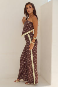 MILANI RELAXED SATIN PANT - CHOC/LEMON POLKA
