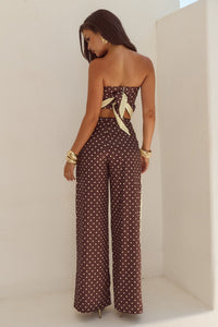 MILANI RELAXED SATIN PANT - CHOC/LEMON POLKA
