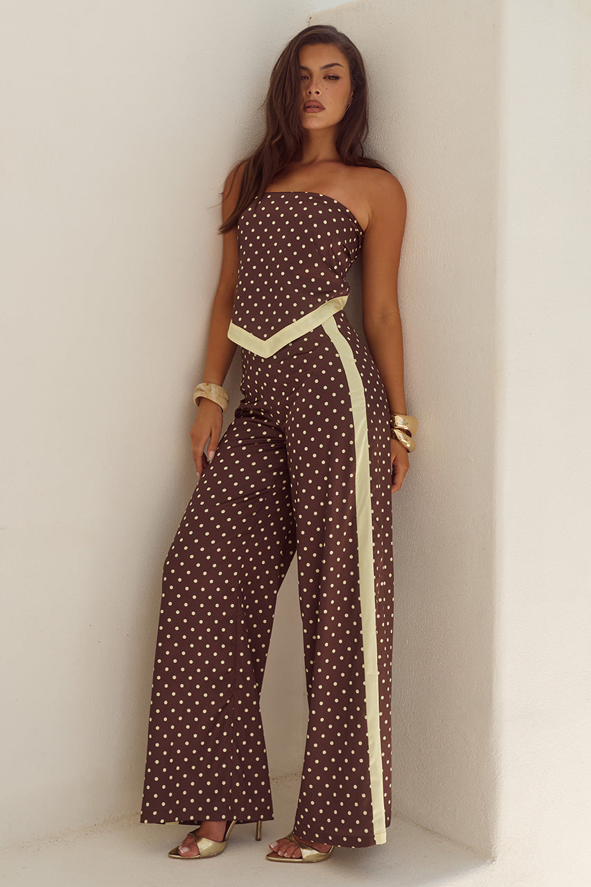 MILANI RELAXED SATIN PANT - CHOC/LEMON POLKA