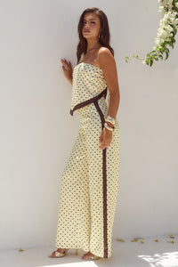 MILANI RELAXED SATIN PANT - LEMON/CHOC POLKA