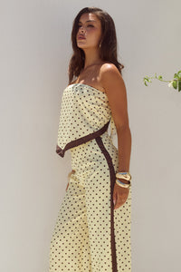 MILANI SATIN SCARF TOP - LEMON/CHOC POLKA