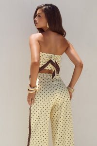 MILANI SATIN SCARF TOP - LEMON/CHOC POLKA