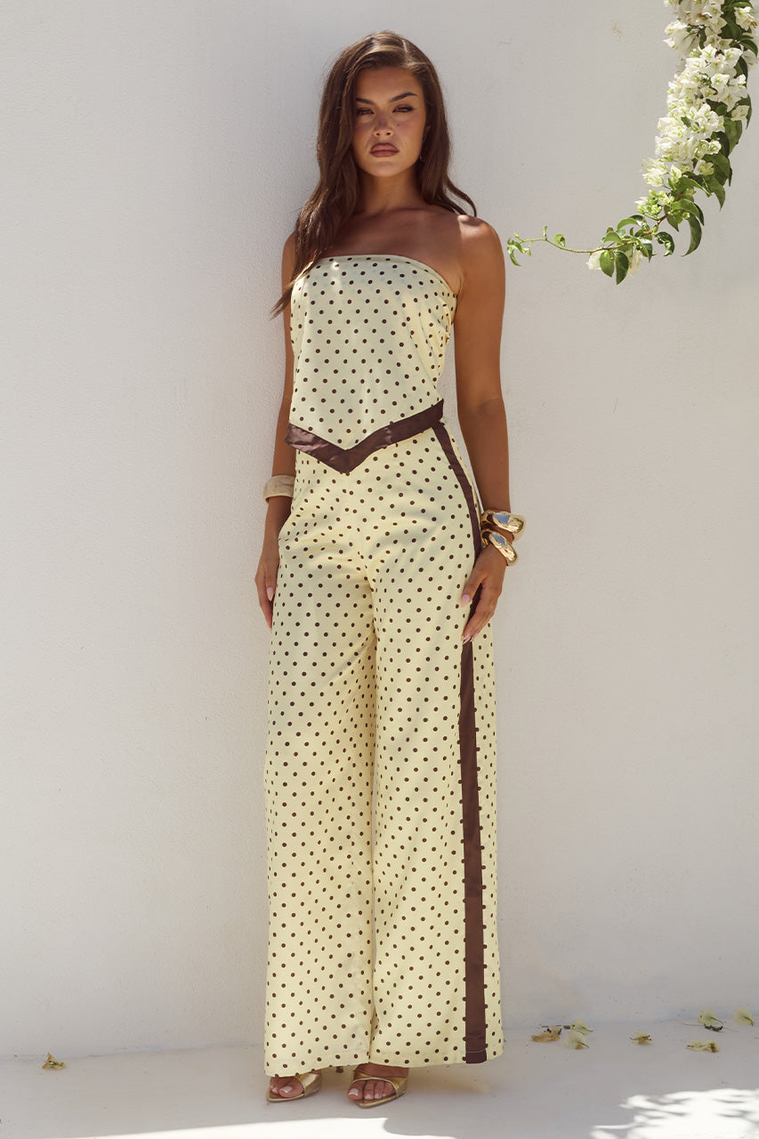 MILANI RELAXED SATIN PANT - LEMON/CHOC POLKA