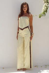 MILANI RELAXED SATIN PANT - LEMON/CHOC POLKA