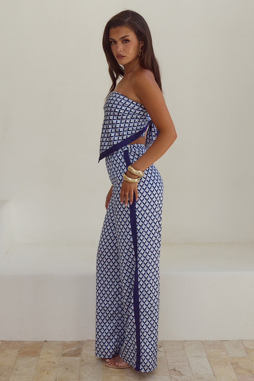 MILANI RELAXED SATIN PANT - NAVY GEO