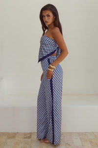 MILANI RELAXED SATIN PANT - NAVY GEO