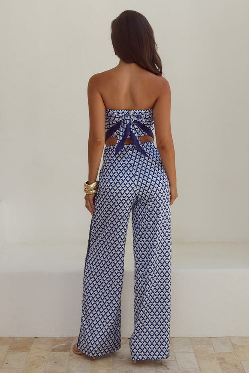 MILANI RELAXED SATIN PANT - NAVY GEO