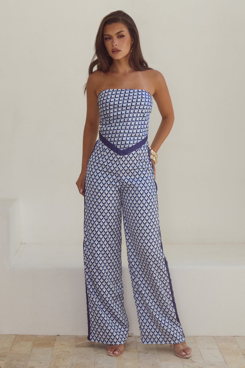 MILANI RELAXED SATIN PANT - NAVY GEO