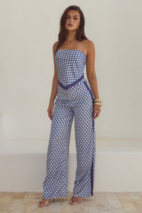 MILANI RELAXED SATIN PANT - NAVY GEO