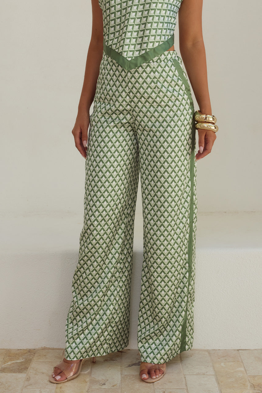 MILANI RELAXED SATIN PANT - SAGE GEO