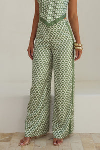 MILANI RELAXED SATIN PANT - SAGE GEO