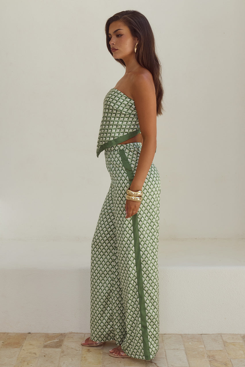 MILANI RELAXED SATIN PANT - SAGE GEO
