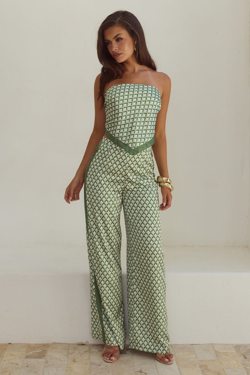 MILANI RELAXED SATIN PANT - SAGE GEO