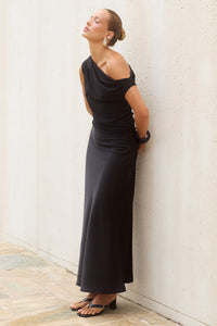 MILA OFF SHOULDER COWL MAXI DRESS - BLACK