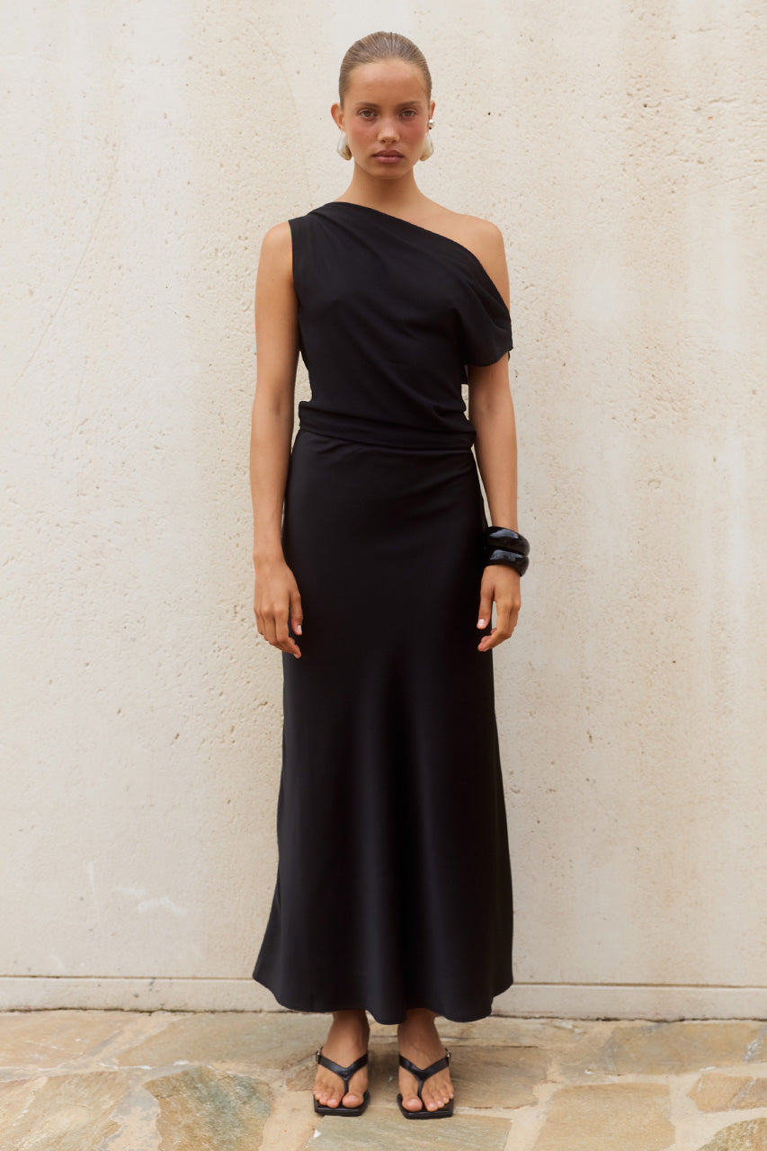 MILA OFF SHOULDER COWL MAXI DRESS - BLACK