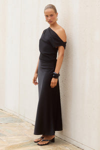 MILA OFF SHOULDER COWL MAXI DRESS - BLACK