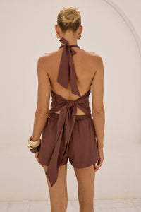 MILA TIE BACK HALTER TOP - CHOCOLATE