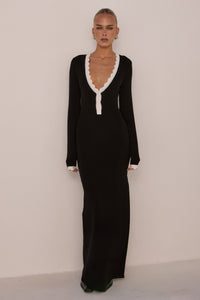 MILENIA SLEEVED KNIT MIDI DRESS - BLACK