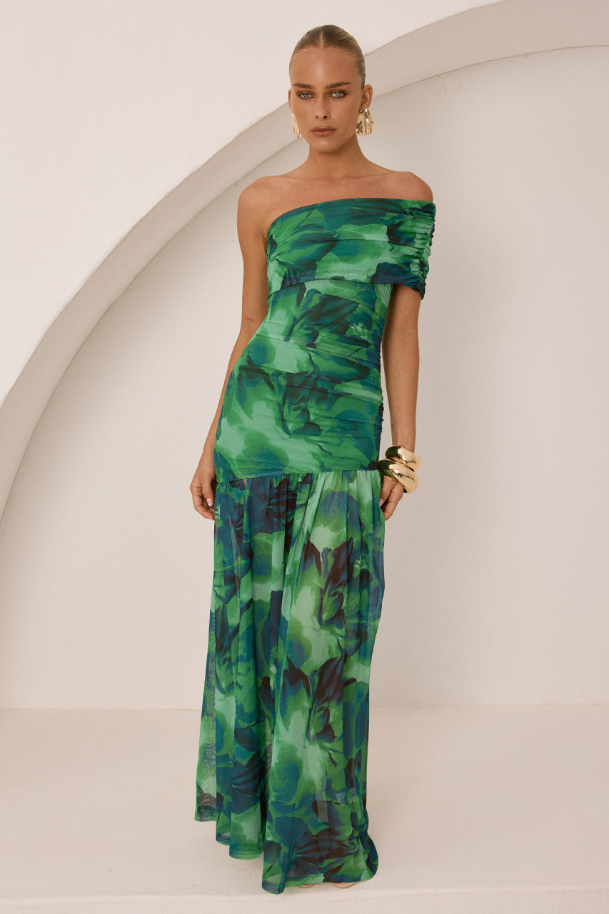 MISAKI ONE SHOULDER MAXI DRESS - CALISTA GREEN
