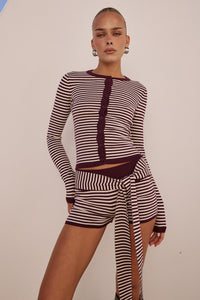 MISCHIEF KNIT HOT SHORT - WINE STRIPE