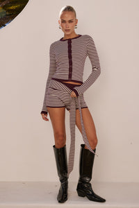 MISCHIEF KNIT HOT SHORT - WINE STRIPE