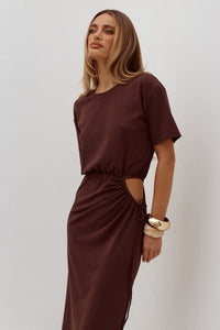 MONA CUT OUT MAXI DRESS - CHOCOLATE