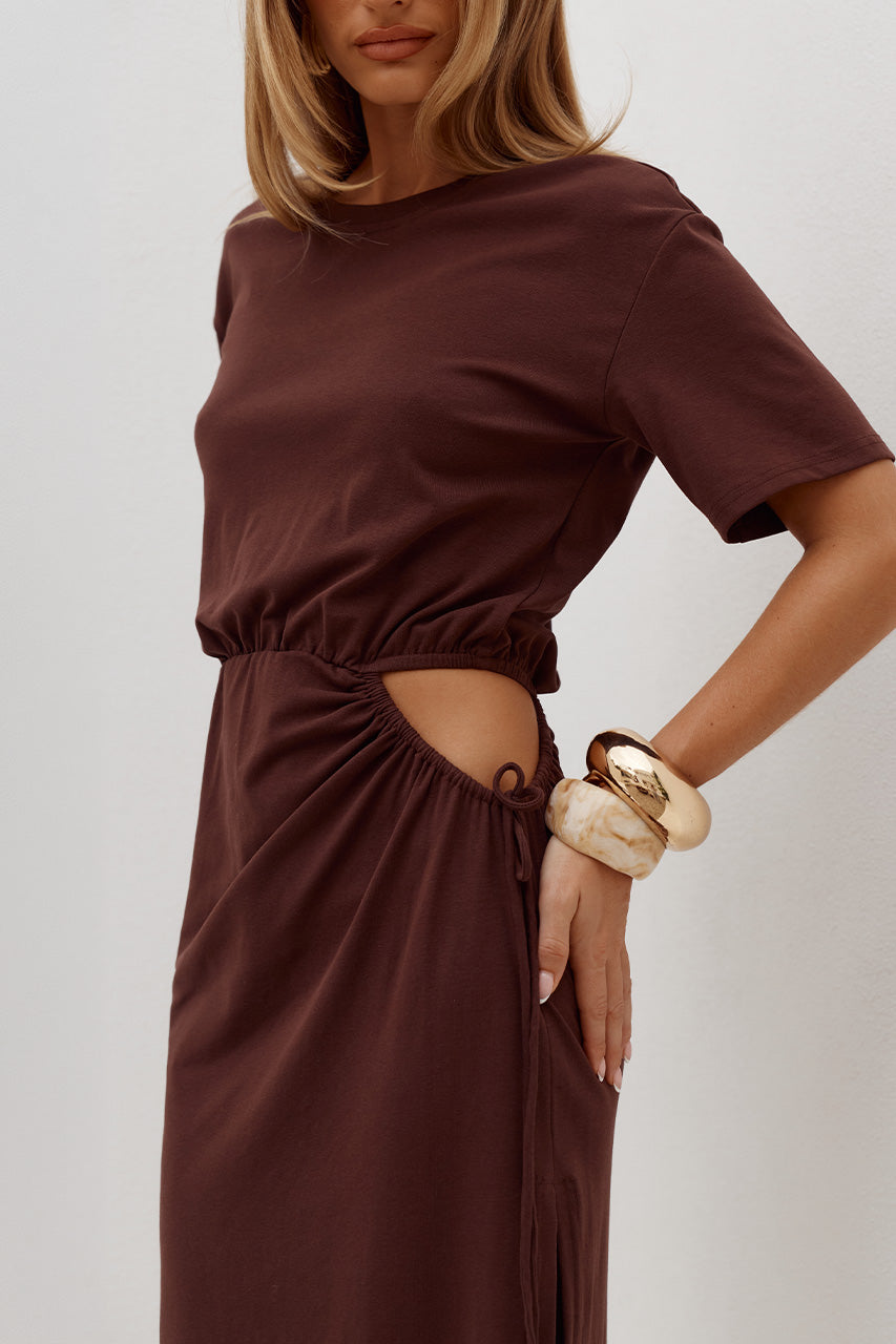 MONA CUT OUT MAXI DRESS - CHOCOLATE
