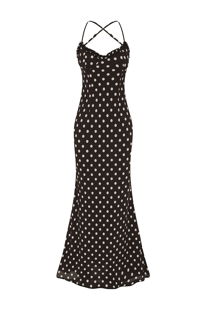 MONET MAXI DRESS - BLACK POLKA