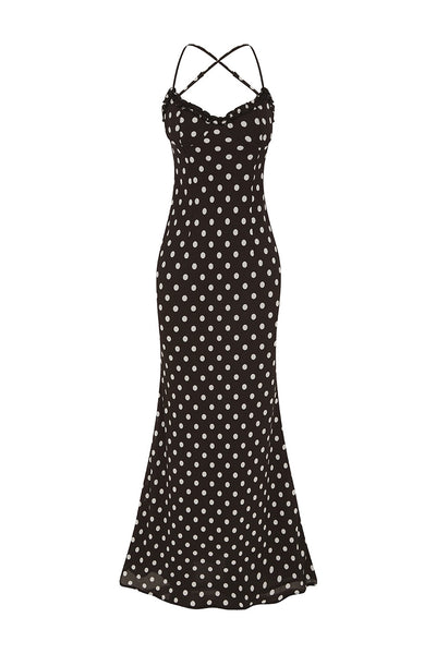 MONET MAXI DRESS - BLACK POLKA