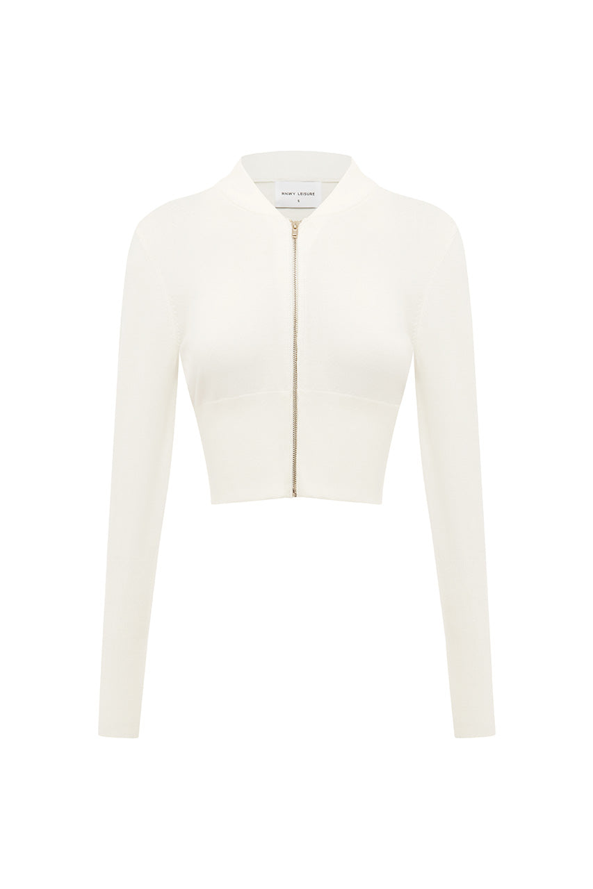 MONISHA CROP ZIP UP KNIT CARDIGAN - CREAM