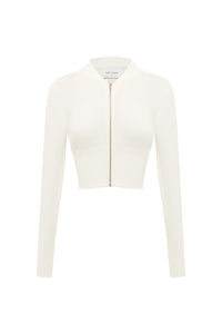 MONISHA CROP ZIP UP KNIT CARDIGAN - CREAM