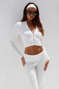MONISHA CROP ZIP UP KNIT CARDIGAN - CREAM