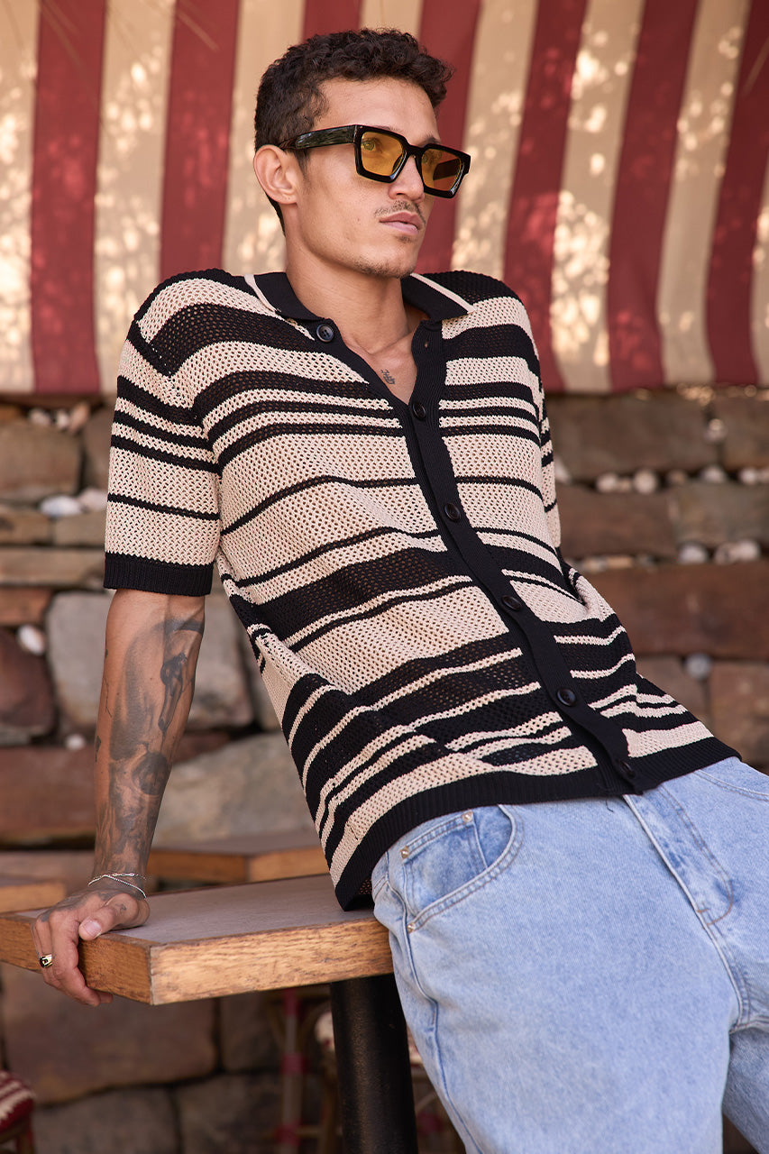MONROE TOP - BLACK/SAND STRIPE