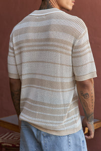 MONROE SHORT SLEEVE KNIT TOP - SAND/WHITE STRIPE