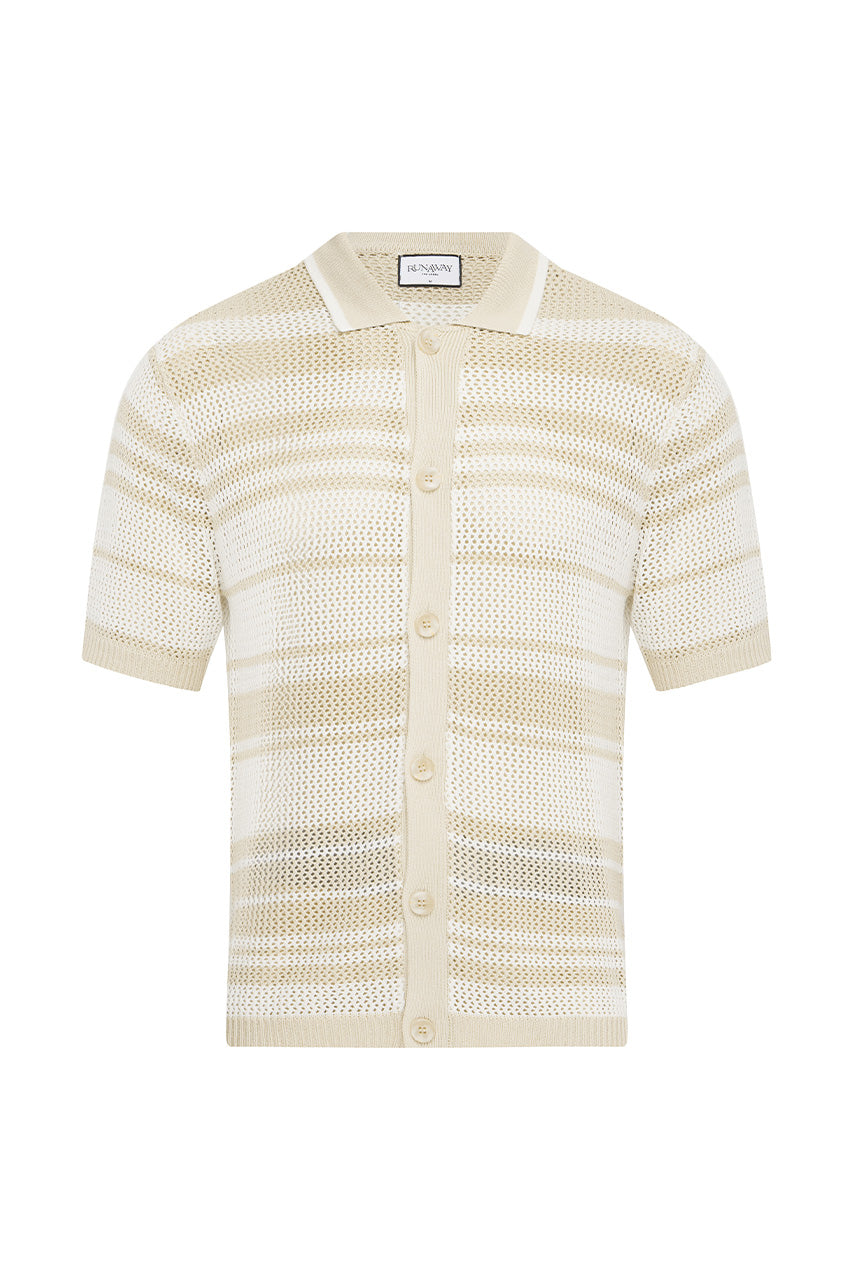 MONROE SHORT SLEEVE KNIT TOP - SAND/WHITE STRIPE