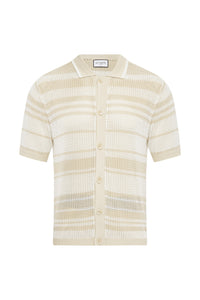 MONROE SHORT SLEEVE KNIT TOP - SAND/WHITE STRIPE